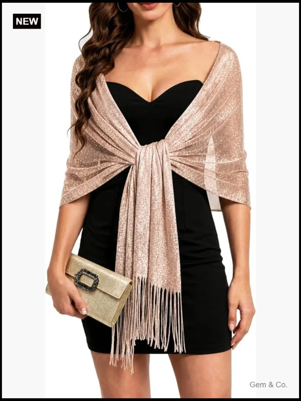 Metallic Glitter Shawl Wrap with Buckle for Evening Dresses Wedding Party